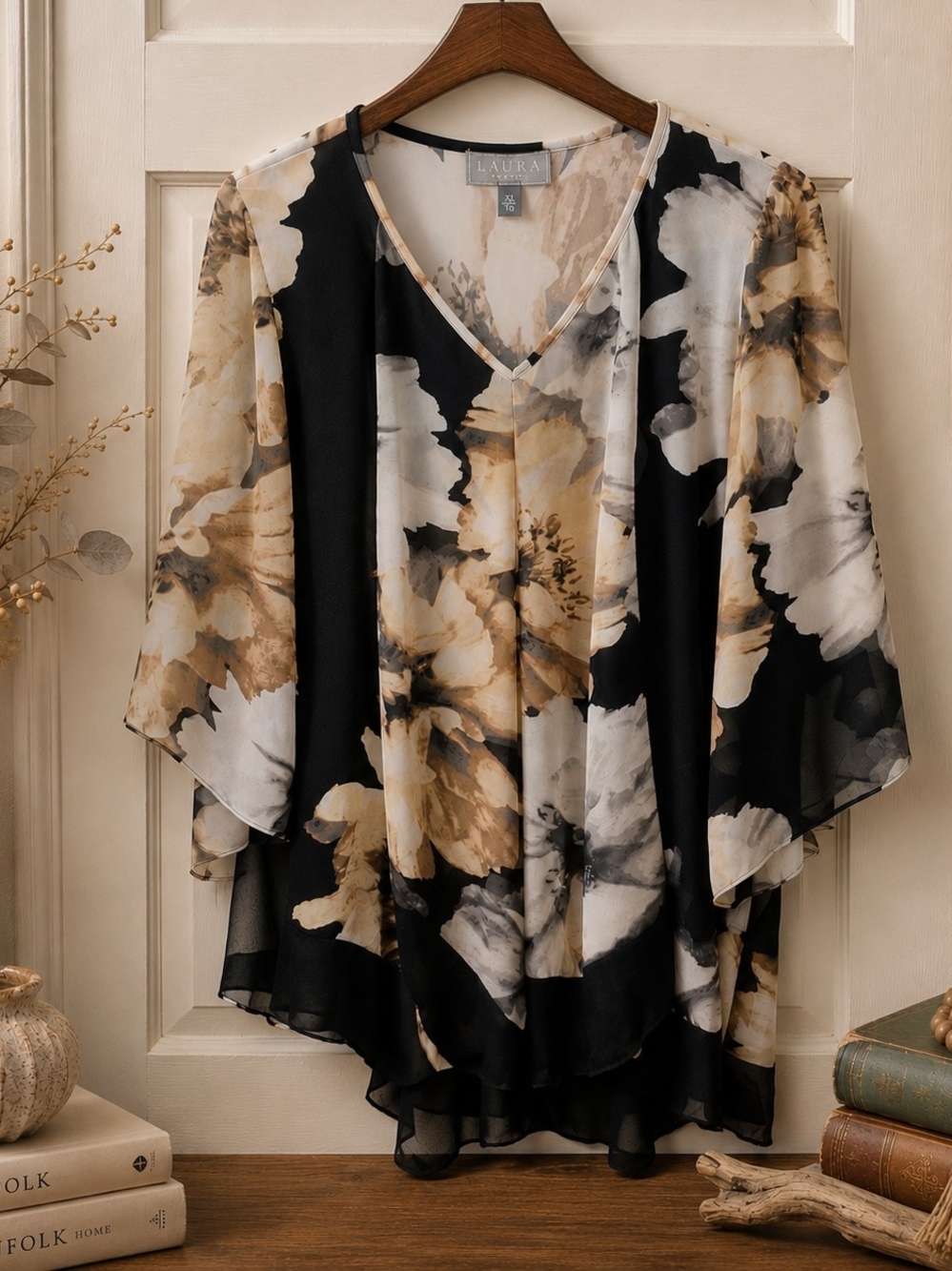 Laura Petites XL Floral Chiffon Tunic Blouse Multi Season